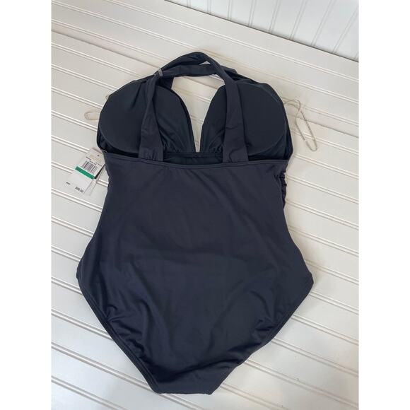 NWT Michael Kors One Piece Bathing Suit Black Urban Gypsy High-Neck Swimsuit L - Picture 4 of 6